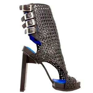 JEFFREY CAMPBELL Leather Woven Ankle Buckle Sandal